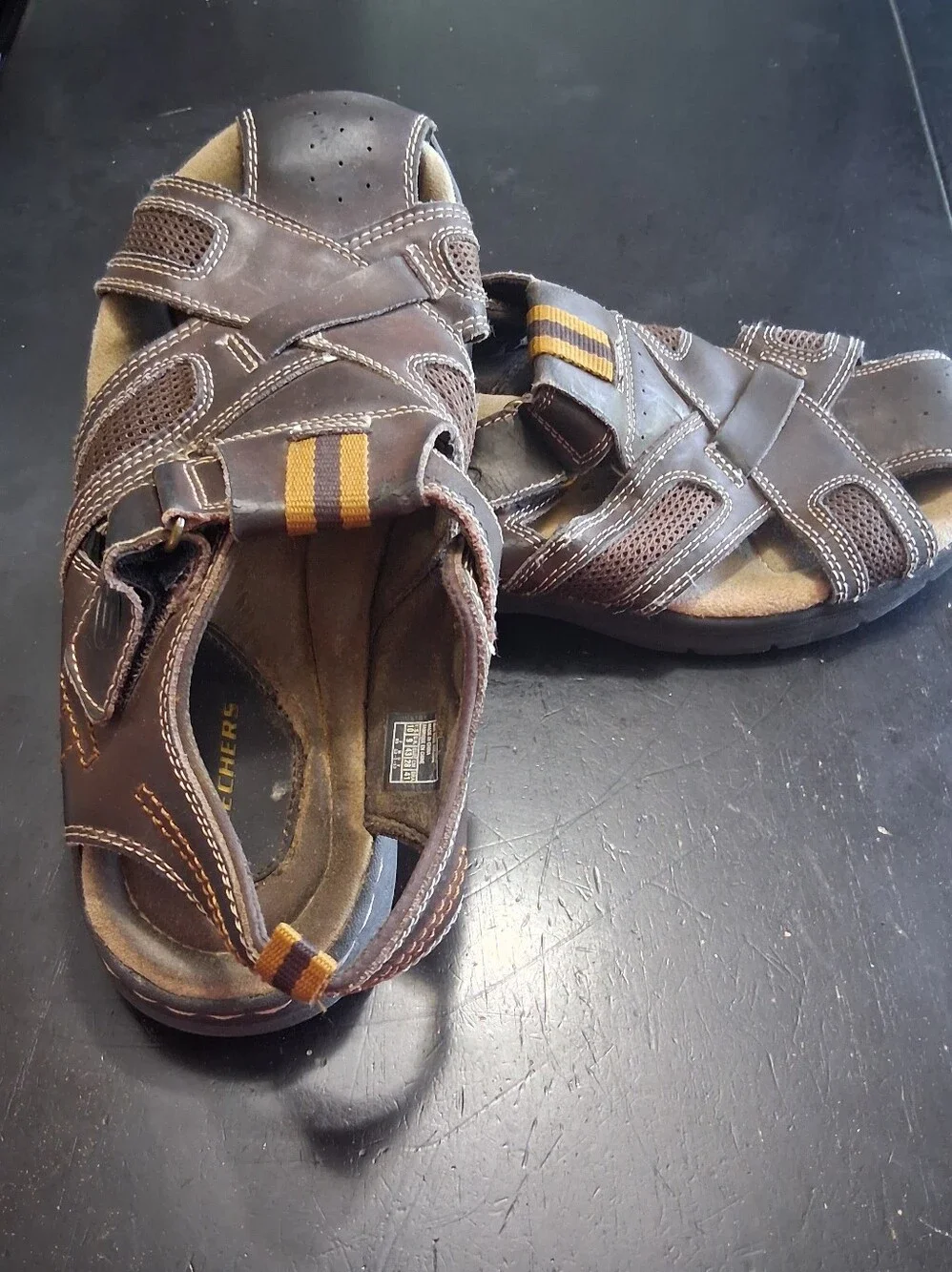 Skechers Y2K Fisherman Dark Brown Leather Strappy Sandals    Size 10
